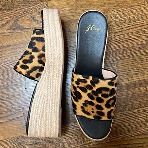 NWOB J CREW CALF HIDE PLATFORM SLIDES